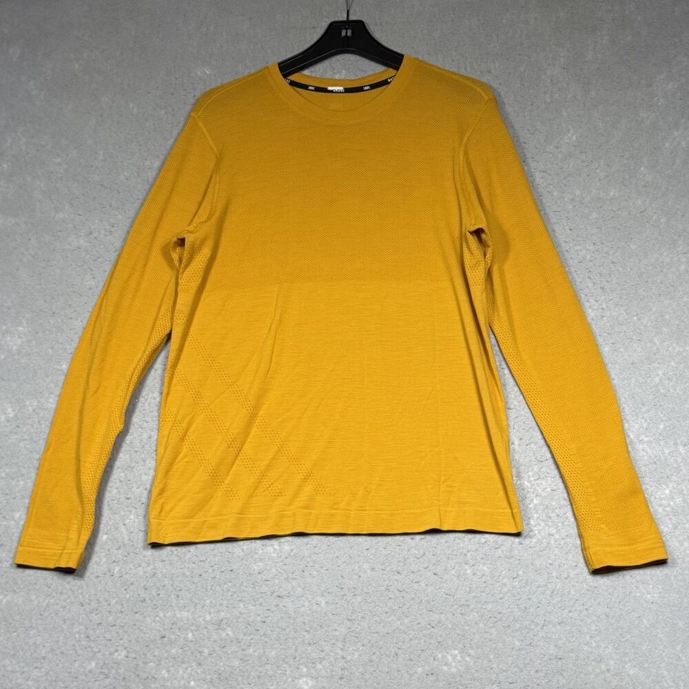 Rhone Shirt Mens Medium Yellow Reign Long Sleeve Lifting Activewear Gym Stretch